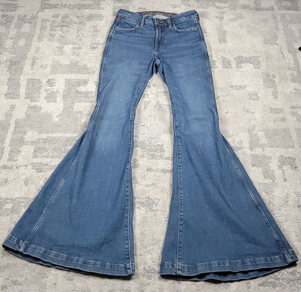 Wrangler Retro Women's Mid-Rise Trumpet Flare Stretch Blue Denim Jeans Sz 29x33
